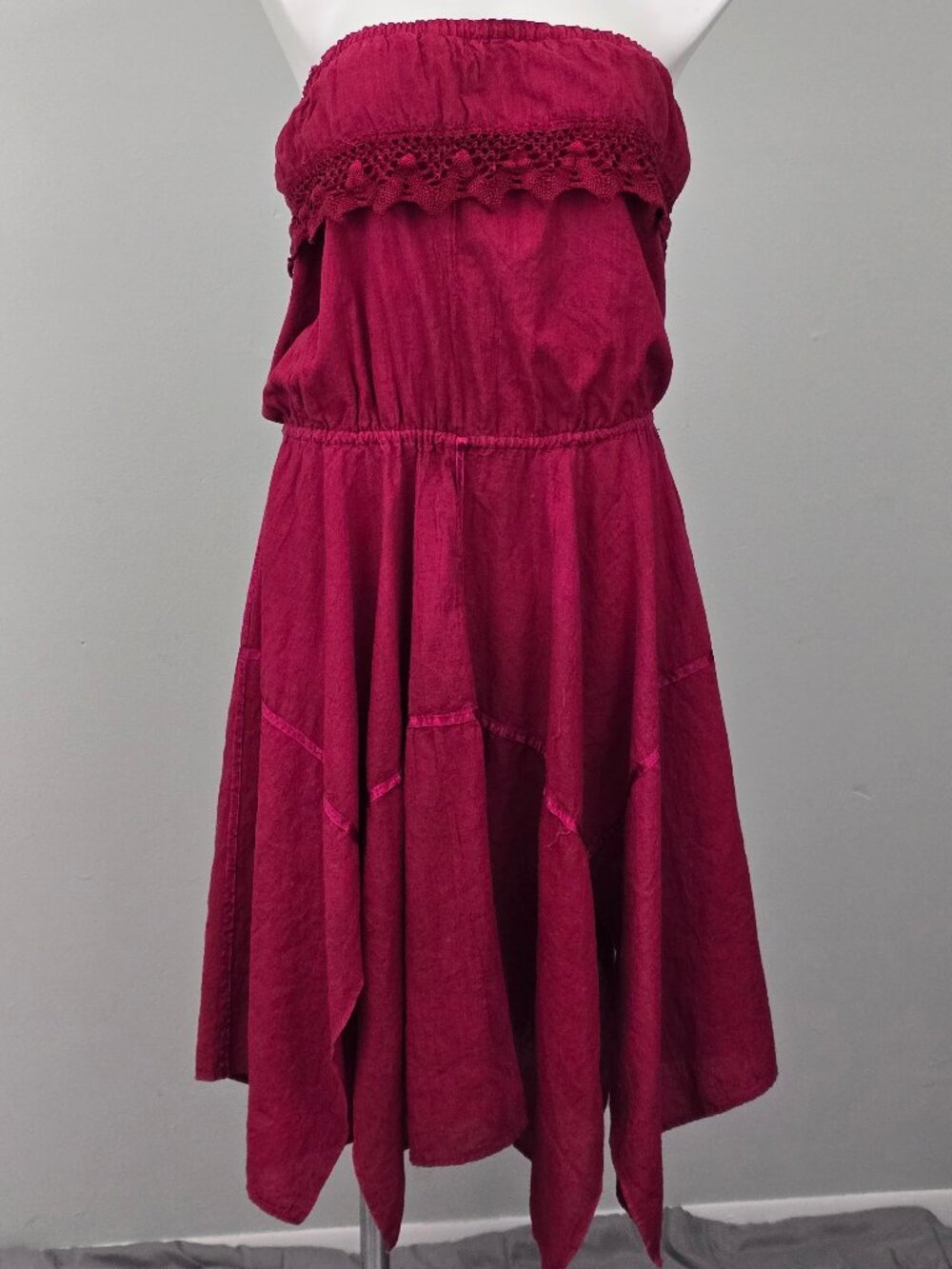 Vintage Homemade Strapless Dress Red Cotton Festival Fairy Renaissance M